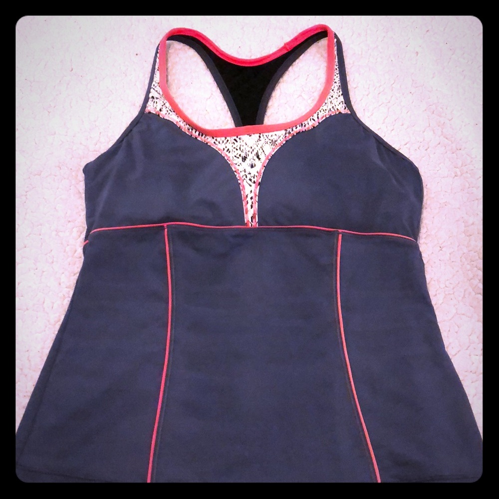 Bluish grey and pink Medium Tall yoga/work out top